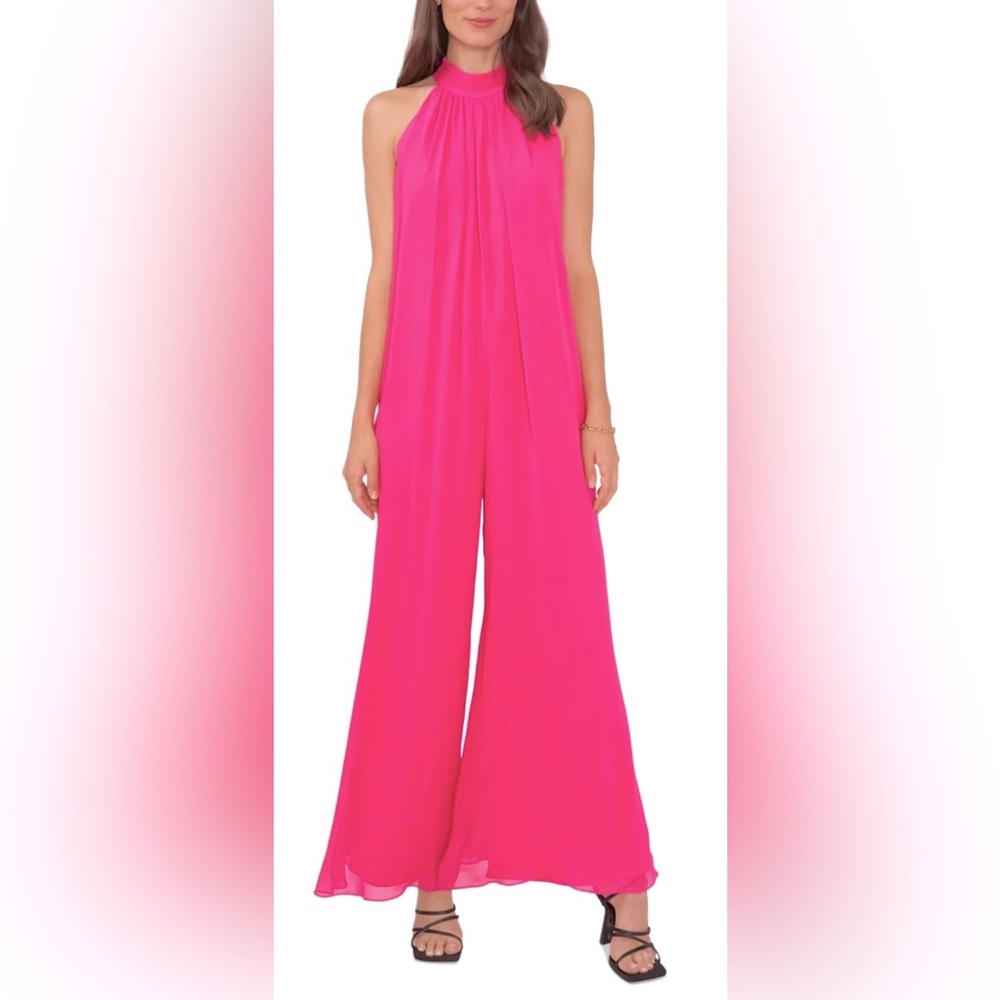 NWT Vince Camuto Halter Wide Leg Lined Jumpsuit Pomegranate Pink Size S